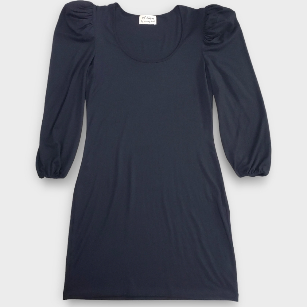 Torn by Ronny Kobo Black Puff Shoulder Mini T Shirt Dress Medium - Picture 9 of 13